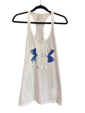 Under Armour XL USA Tank Top White HeatGear Loose Fit Racerback Metallic Gym NWT